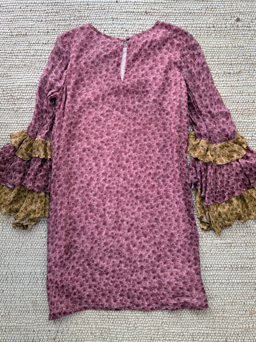 Varun Bahl Pink Floral Ruffle Sleeve Tunic Dress XS Petite Boho India Lined - Picture 8 of 8
